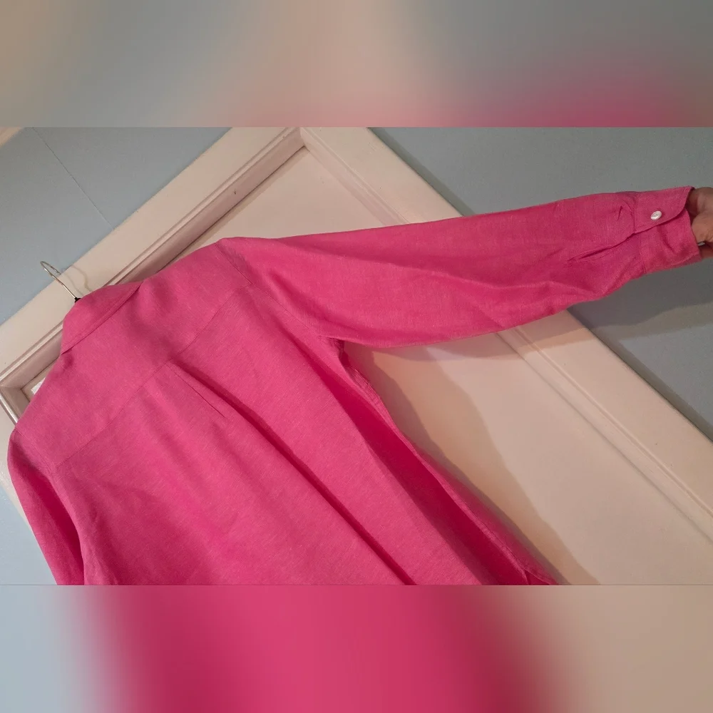 Women's J.McLaughlin Pink Britt Linen Long Sleeve Blouse, Size L - Picture 14 of 14